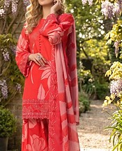 Feathers Coral Red Lawn Suit- Pakistani Lawn Dress