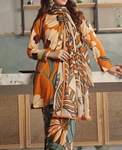 Feathers Orange/Ivory Lawn Suit- Pakistani Designer Lawn Suits