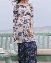 Ivory/Blue Lawn Suit (2 Pcs)