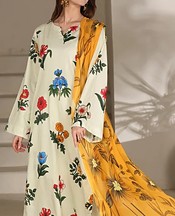 Feathers Off White Lawn Suit- Pakistani Designer Lawn Suits