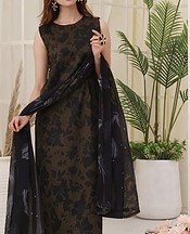 Feathers Black/English Walnut Lawn Suit- Pakistani Designer Lawn Suits