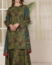 Feathers Army Green Lawn Suit- Pakistani Designer Lawn Suits