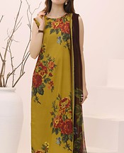 Feathers Dark Gold Lawn Suit- Pakistani Designer Lawn Suits