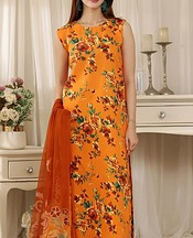 Feathers Orange Lawn Suit- Pakistani Designer Lawn Suits