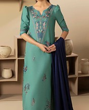 Humdum Aqua Dhanak Suit- Pakistani Winter Dress