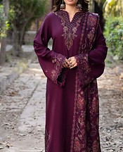 Humdum Purple Karandi Suit- Pakistani Winter Dress