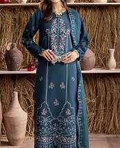 Humdum Denim Blue Karandi Suit- Pakistani Winter Dress
