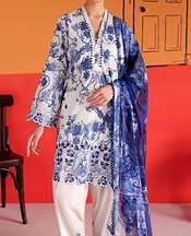 Image Off White/Blue Cotton Suit- Pakistani Designer Lawn Suits