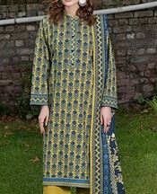 Khas Sand Gold/Blue Khaddar Suit- Pakistani Winter Clothing