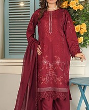 Marjjan Deep Carmine Viscose Suit- Pakistani Winter Dress