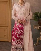Maryum n Maria Pale Pink/Deep Carmine Chiffon Suit- Pakistani Designer Chiffon Suit