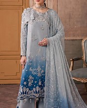 Maryum n Maria Dusty Grey/Blue Organza Suit- Pakistani Chiffon Dress