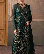 Maryum n Maria Bottle Green Chiffon Suit- Pakistani Designer Chiffon Suit