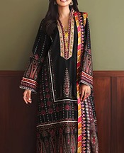 Mushq Black Raw Silk Suit- Pakistani Designer Chiffon Suit