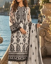 Saadia Asad Off White/Black Organza Suit- Pakistani Designer Chiffon Suit