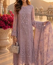 Saadia Asad Mauve Chiffon Suit- Pakistani Designer Chiffon Suit