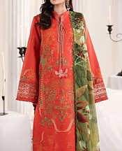 Rang Rasiya Coral Red Lawn Suit- Pakistani Designer Lawn Suits