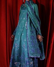 Rang Rasiya Teal Raw Silk Suit- Pakistani Designer Chiffon Suit