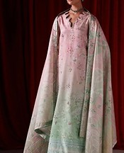 Rang Rasiya Faded Pink/Summer Green Raw Silk Suit- Pakistani Chiffon Dress