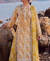 Safwa White/Yellow Viscose Suit- Pakistani Winter Clothing