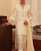 Sahar Off-white Raw Silk Suit- Pakistani Designer Chiffon Suit