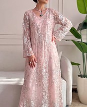 Threads and Motifs Blush Pink Net Suit- Pakistani Chiffon Dress