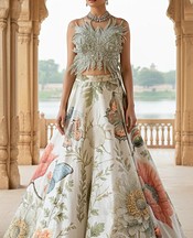 Threads and Motifs Ivory/Green Organza Suit- Pakistani Chiffon Dress