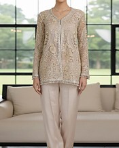 Threads and Motifs Ivory Net Suit- Pakistani Designer Chiffon Suit