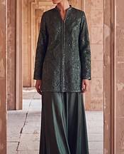 Threads and Motifs Green Silk Suit- Pakistani Designer Chiffon Suit