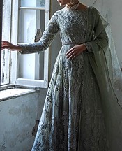 Threads and Motifs Pistachio Green Net Suit- Pakistani Chiffon Dress