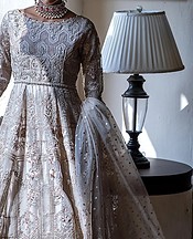 Threads and Motifs Off-white Organza Suit- Pakistani Designer Chiffon Suit