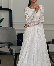 Threads and Motifs White Organza Suit- Pakistani Chiffon Dress