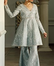 Threads and Motifs Cadet Blue Organza Suit- Pakistani Designer Chiffon Suit