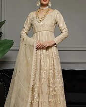 Threads and Motifs Sand Gold Net Suit- Pakistani Chiffon Dress