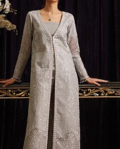 Threads and Motifs Grey Net Suit- Pakistani Designer Chiffon Suit