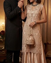 Threads and Motifs Ivory/Peach Net Suit- Pakistani Chiffon Dress