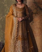Zarposh Golden Organza Suit- Pakistani Designer Chiffon Suit