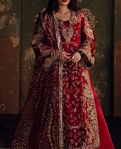 Zarposh Maroon Organza Suit- Pakistani Chiffon Dress