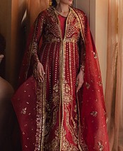 Zarposh Vivid Burgundy Organza Suit- Pakistani Designer Chiffon Suit
