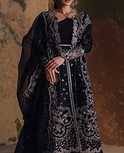 Zarposh Black Organza Suit- Pakistani Chiffon Dress