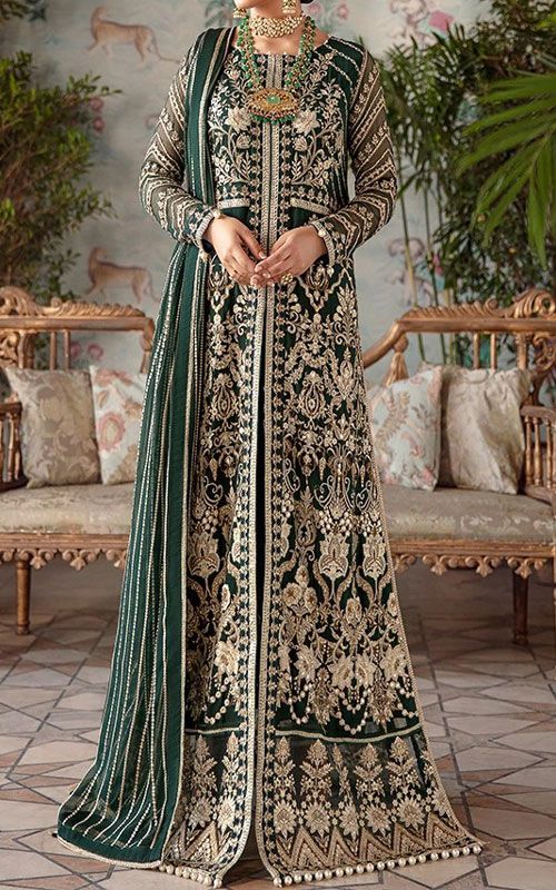 Royal Maxi Dress Pakistani in Bottle Green Shade #PF264 | Pakistani dresses,  Pakistani long dresses, Maxi dress formal