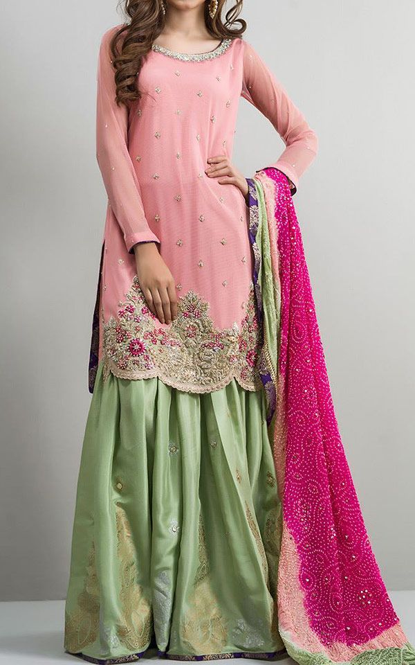 strapless open back dress Pink Organza Pakistani Suit by Qalamkar main image 1