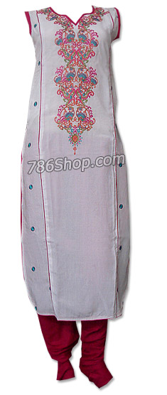  White/Red Cotton Lawn Suit | Pakistani Dresses in USA- Image 1