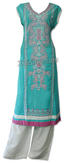  Sea Green/White Cotton Lawn Suit | Pakistani Dresses in USA- Image 1