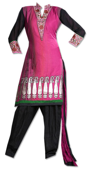  Hot Pink/Black Georgette Suit | Pakistani Dresses in USA- Image 1