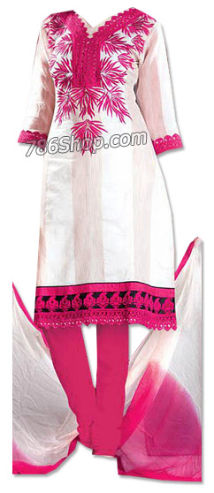  White/Hot Pink Georgette Suit | Pakistani Dresses in USA- Image 1