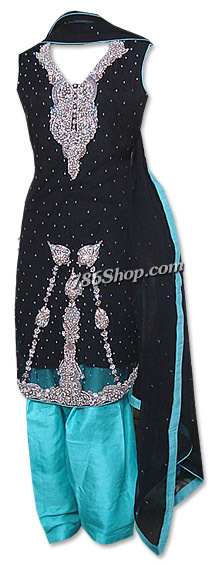  Black/Turquoise Chiffon Suit | Pakistani Dresses in USA- Image 1