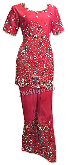  Maroon China Silk Trouser Suit | Pakistani Dresses in USA- Image 1
