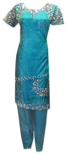  Sea Green Silk Suit | Pakistani Dresses in USA- Image 1