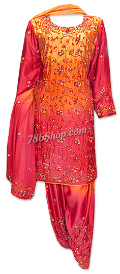 Red/Orange Schmooze Silk Suit | Pakistani Dresses in USA